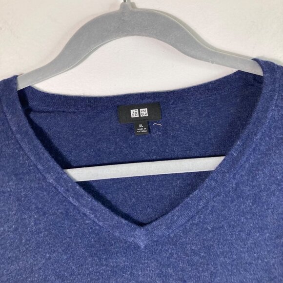 Mens Uni Qlo Cotton Cashmere V Neck Sweater Blue XL - Picture 4 of 8